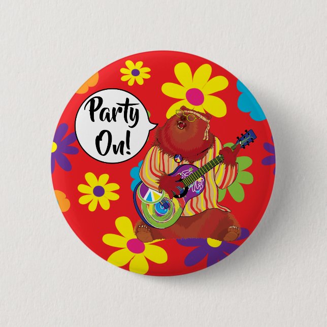 Badge Rond 5 Cm Bouton Ours Guitare super (Devant)