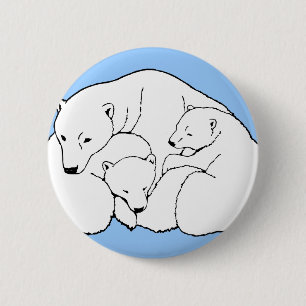 Badge Rond 5 Cm Bouton Ours Polaire & Cubs / Bouton d'art animalie