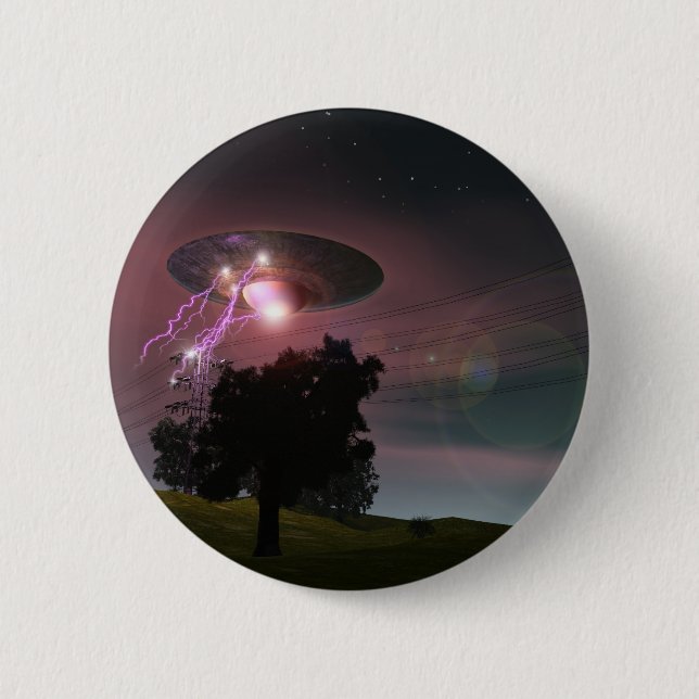Badge Rond 5 Cm Bouton OVNI sur lignes motrices 2 (Devant)