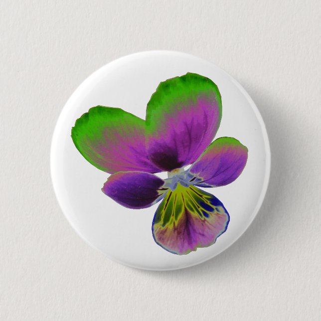 Badge Rond 5 Cm Bouton Pansy violet et vert (Devant)