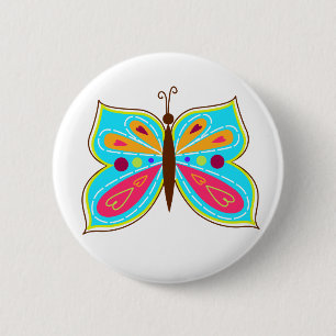 Badge Rond 5 Cm Bouton Papillon Aqua