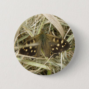 Badge Rond 5 Cm Bouton Papillon en bois moucheté