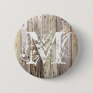 Badge Rond 5 Cm Bouton patiné en bois monogramme