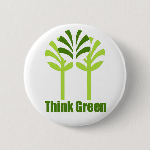 Badge Rond 5 Cm Bouton Penser vert