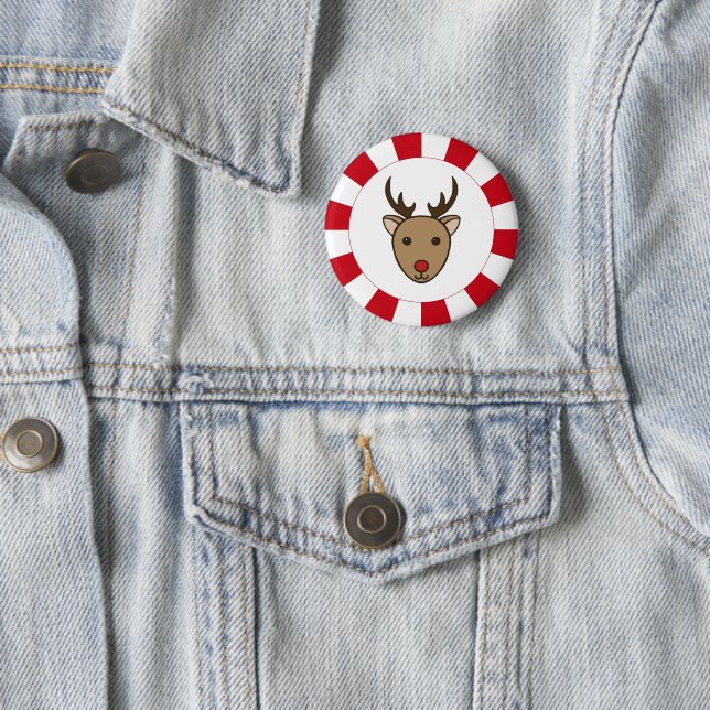 Badge Rond 5 Cm Bouton Peppermenthe Christmas Reindeer Pin (En situation)