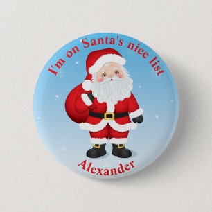 Badge Rond 5 Cm Bouton Père Noël Je suis sur Père Noël Nice List