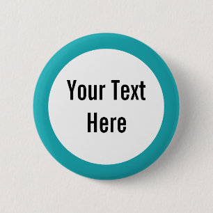 Badge Rond 5 Cm Bouton Personnalisé Bordure Turquoise