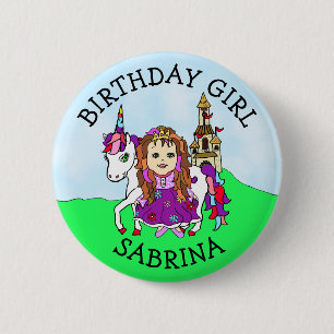 Badge Rond 5 Cm Bouton personnalisé Fille d'anniversaire Princesse