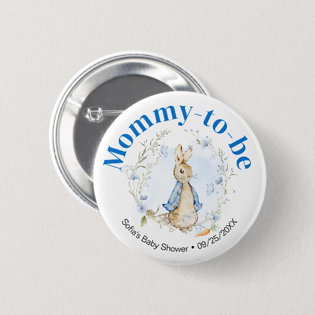 Badge Rond 5 Cm Bouton Peter Rabbit Garçon "Mommy to Be" (Devant & derrière)