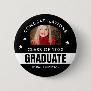 Badge Rond 5 Cm Bouton photo de graduation en noir et blanc person