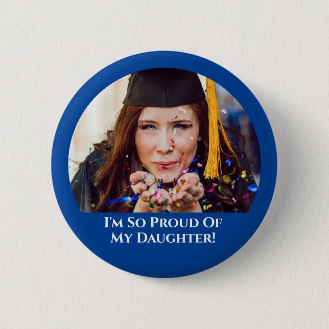 Badge Rond 5 Cm Bouton Photo Fière Bleue Graduation (Devant)