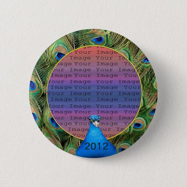 Badge Rond 5 Cm Bouton photo Mariage Peacock (Devant)