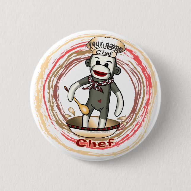 Badge Rond 5 Cm Bouton pin du chef Sock Monkey (Devant)