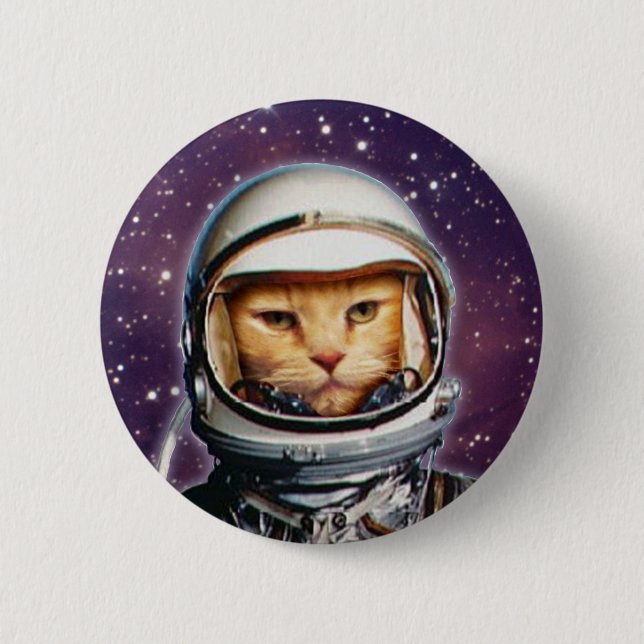 Badge Rond 5 Cm Bouton Pinback pour chat astronaute (Devant)