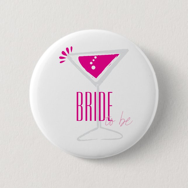 Badge Rond 5 Cm Bouton Pink Martini Glass Mariée à être parti (Devant)