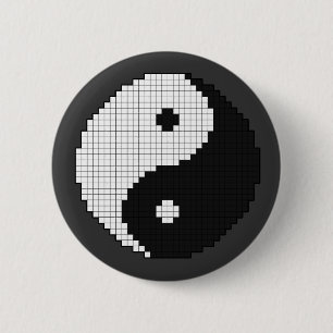 Badge Rond 5 Cm Bouton Pixel Yinyang