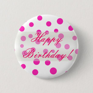 Badge Rond 5 Cm Bouton Pointe Polka Joyeux Anniversaire