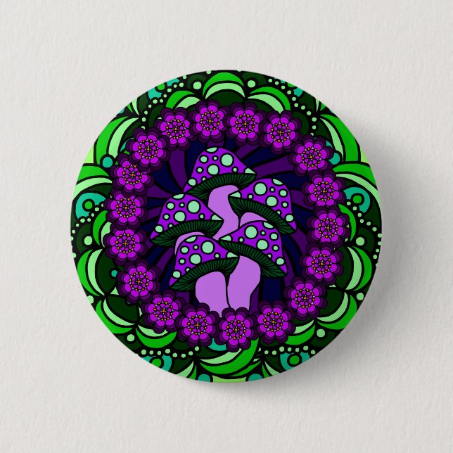 Badge Rond 5 Cm Bouton pourpre de cinq champignons (Devant)