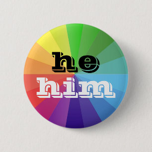 Badge Rond 5 Cm Bouton Pronoun de la Fierté arc en ciel LGBT Il/Lu