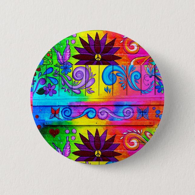 Badge Rond 5 Cm bouton psychédélique hippie des années 70 (Devant)