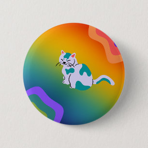 Badge Rond 5 Cm Bouton Rainbow Cat