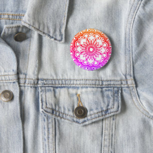 Badge Rond 5 Cm Bouton Rainbow Mandala