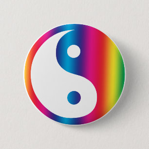 Badge Rond 5 Cm Bouton Rainbow Yin Yang