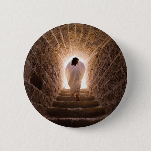 Badge Rond 5 Cm Bouton Résurrection de Jésus Christ (Devant)