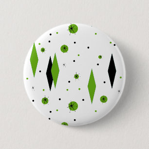 Badge Rond 5 Cm Bouton Retro Green Diamonds & Starbursts