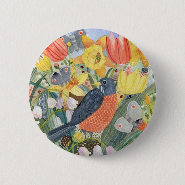 Badge Rond 5 Cm Bouton Robin (Devant)