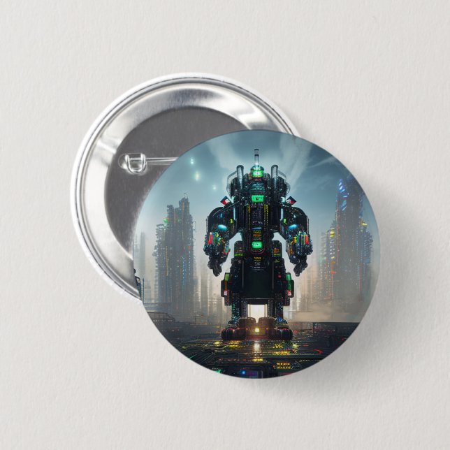 Badge Rond 5 Cm Bouton Robot 4 (Devant & derrière)