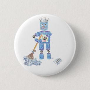 Badge Rond 5 Cm Bouton robot bleu