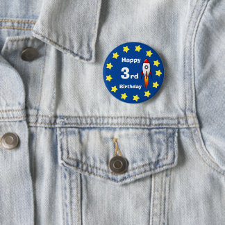 Badge Rond 5 Cm Bouton - Rocketship 3e anniversaire
