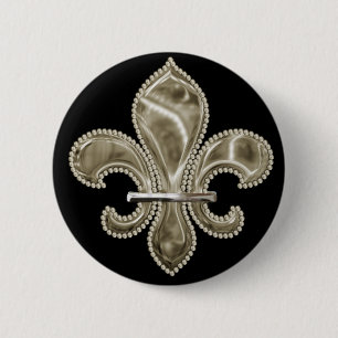 Badge Rond 5 Cm Bouton rond Fleur de Lis Or