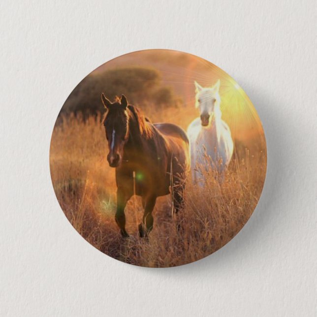 Badge Rond 5 Cm Bouton rond galopant de chevaux sauvages (Devant)