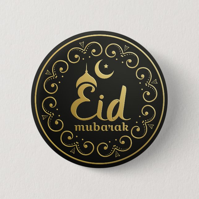 Badge Rond 5 Cm Bouton rond ornemental d'Eid Mubarak (Devant)