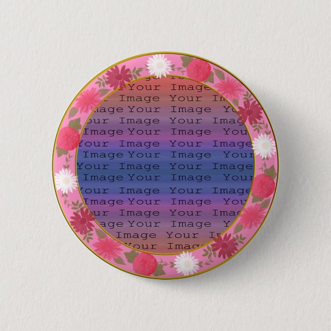 Badge Rond 5 Cm Bouton rond personnalisé Fleurs roses (Devant)