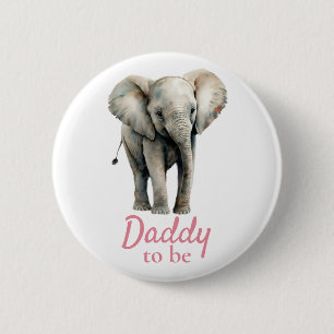 Badge Rond 5 Cm Bouton rose Baby shower Elephant Daddy