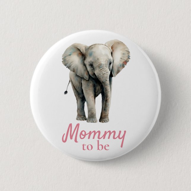 Badge Rond 5 Cm Bouton rose Baby shower maman éléphant (Devant)