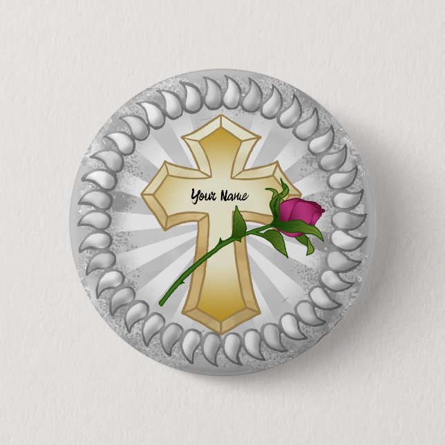 Badge Rond 5 Cm Bouton rose Christian Cross (Devant)