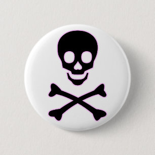Badge Rond 5 Cm Bouton rose de crâne