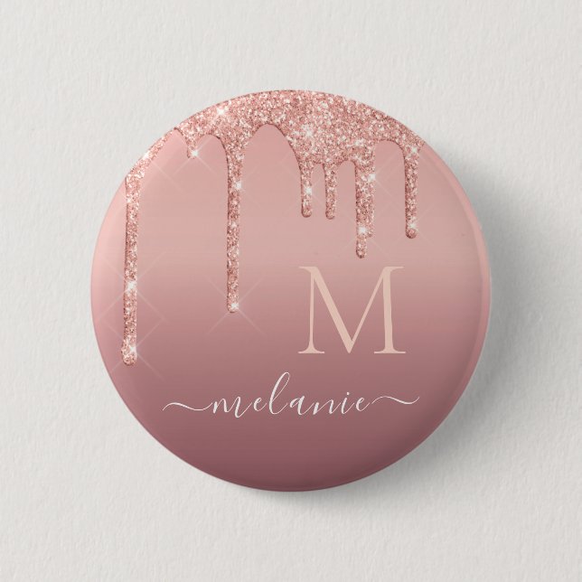 Badge Rond 5 Cm Bouton Rose de lettres de nom Parties scintillant  (Devant)