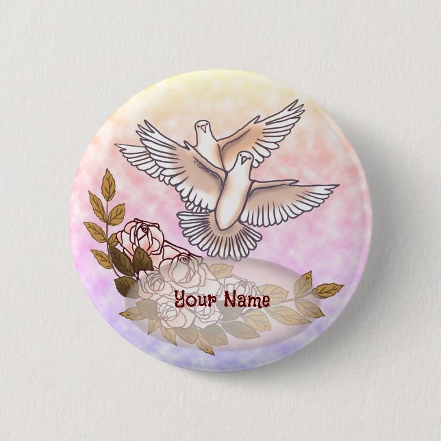 Badge Rond 5 Cm Bouton Rose des colombes (Devant)
