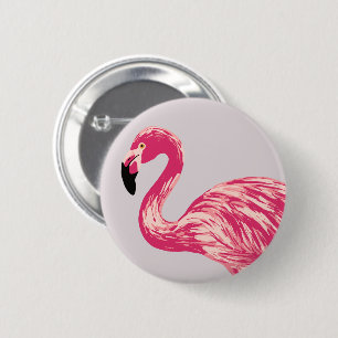 Badge Rond 5 Cm Bouton rose d'illustration d'oiseau de Flamant
