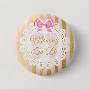 Badge Rond 5 Cm Bouton rose et or à pointillé mammy à être