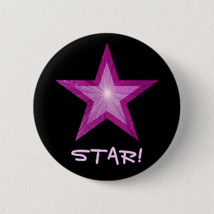 Badge Rond 5 Cm Bouton rose étoile 'STAR' noir