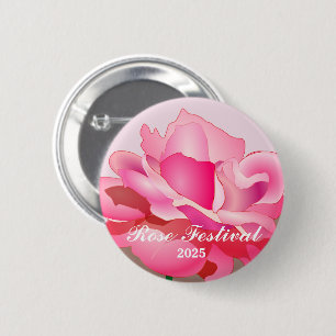 Badge Rond 5 Cm Bouton rose Festival