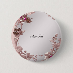Badge Rond 5 Cm Bouton rose orné floral