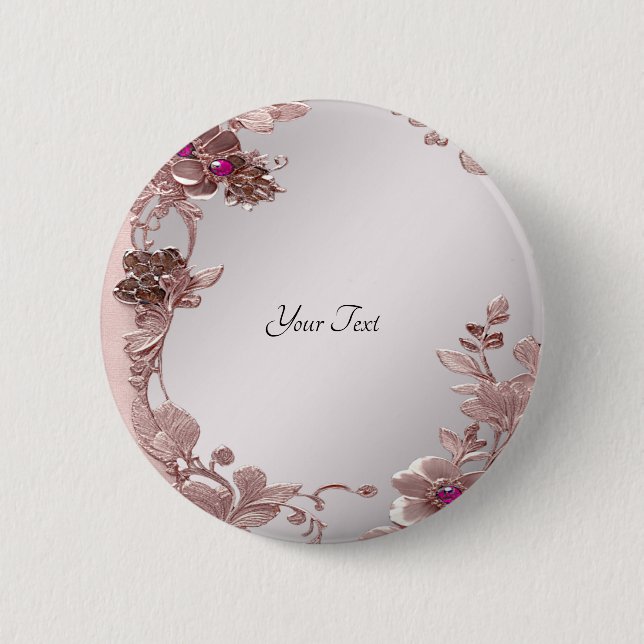 Badge Rond 5 Cm Bouton rose orné floral (Devant)