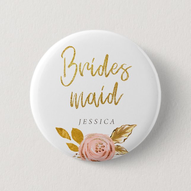 Badge Rond 5 Cm Bouton rose Parties scintillant Floral (Devant)